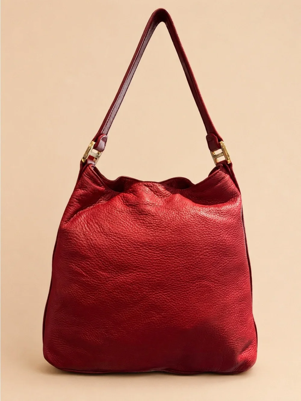 Michael Kors Red Leather Hobo with Gold Logo Accent